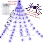 Practical 8 Modes Halloween Spider Web Lights Waterproof 250 LEDs LED Spider Net 5m Big Scary Giant Spider Party 6
