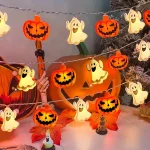 1pc 10/20 LED Halloween Single Layer Pumpkin & Ghost String Light Battery Powered For Home Garden Holiday Halloween Party Decor 2