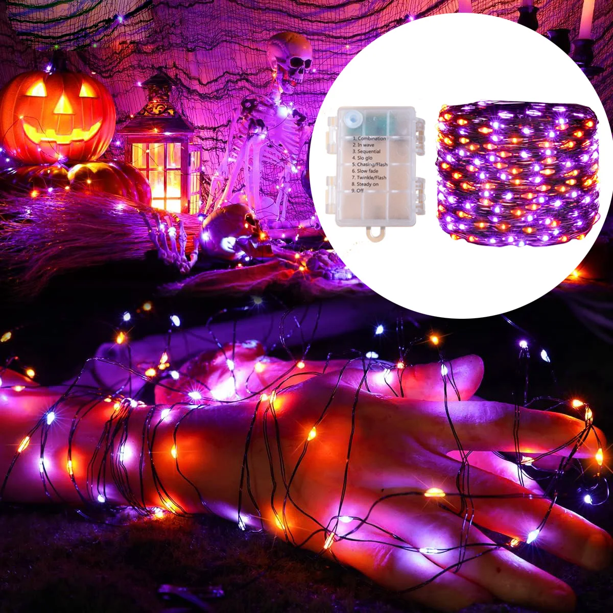 5M-20M LED Purple Orange String Light Outdoor Battery Powered Halloween Fairy Lights For Christmas Party Garden Halloween Decor 5M-20M LED Purple Orange String Light Outdoor Battery Powered Halloween Fairy Lights For Christmas Party Garden Halloween Decor