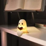New Cute Ghost Reading Lamp Ghost Reading Book Lamp Halloween Decorative 3D LED Ghost Statue Night Light for Readers Living Room 3