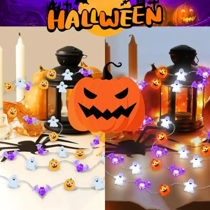1pc 20/30 LED Halloween Copper Wire String Light With Mini Ghost Pumpkin Bat Waterproof Fairy Atmosphere Lamp Battery Operated 2