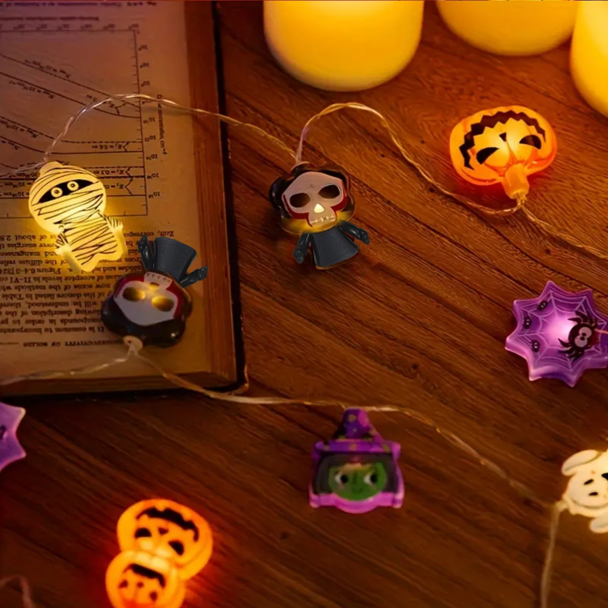 1PC 10/20/30 LED Halloween Pumpkin&Bat&Ghost&Cat&Spider&Pirate &Witch&Mummy Shape String Lights For Home Garden Halloween Decor 2