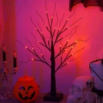 1pc 24 LED Orange And Purple Lighted Halloween Artificial Birch Tree Light DIY Black Branches Lights Tabletop Halloween Spooky 6
