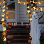 1pc 10/20 LED Halloween Single Layer Pumpkin & Ghost String Light Battery Powered For Home Garden Holiday Halloween Party Decor 6