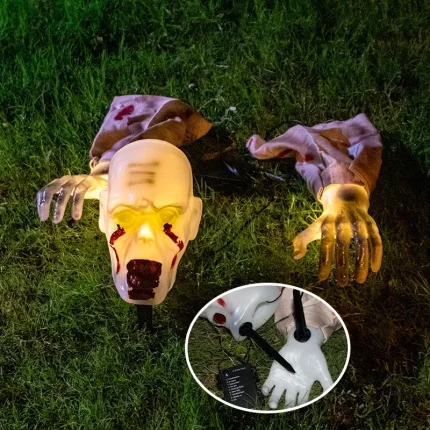 1PC Halloween Creepy Ghost Horror Ornament Glowing Skeleton Ground Plug Hands Set Warm Light Skeleton Decoration Street Lamp 2