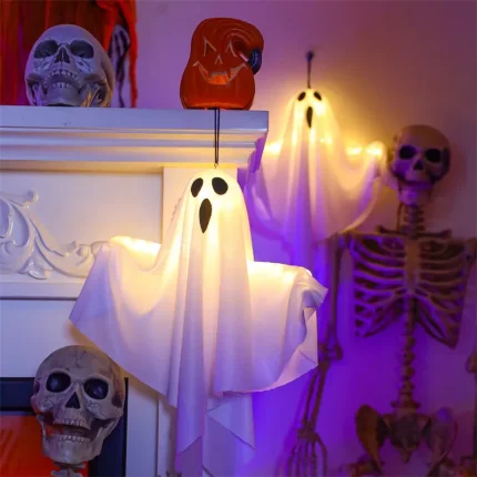 2025 LED Glow Ghost Party Halloween Decoration for Home Indoor Outdoor Haunted House Bar Hanging Horror Props with Lights 2