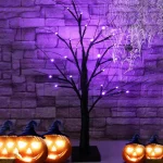 1pc 24 LED Orange And Purple Lighted Halloween Artificial Birch Tree Light DIY Black Branches Lights Tabletop Halloween Spooky 3