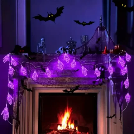 1pc 20LED Halloween Skeleton Hand Battery Powered String Light Horrible Atmosphere Skull Hand Lamp For Home Patry Yard Decor 2