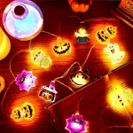 1PC 10/20/30 LED Halloween Pumpkin&Bat&Ghost&Cat&Spider&Pirate &Witch&Mummy Shape String Lights For Home Garden Halloween Decor 3