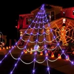 Practical 8 Modes Halloween Spider Web Lights Waterproof 250 LEDs LED Spider Net 5m Big Scary Giant Spider Party 2