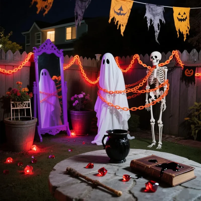 2/3M Halloween Plastic Chain Lights Props Chains with 8 Lighting Modes String Lights for Skeleton Dog Spooky Outdoor Decorations 2