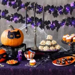 1pc Halloween Artificial Hanging Fall Leave Vines With 20 LED Black Leaf Garland With Purple Lights Battery Powered Horror Atmo 3