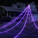 Practical 8 Modes Halloween Spider Web Lights Waterproof 250 LEDs LED Spider Net 5m Big Scary Giant Spider Party 4