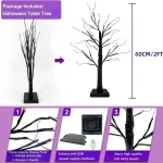 1pc 24 LED Orange And Purple Lighted Halloween Artificial Birch Tree Light DIY Black Branches Lights Tabletop Halloween Spooky 4