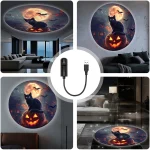 Moon Black Cat Light Projector Lamp, USB powered, 360° rotatable, perfect for creating a Halloween atmosphere 3