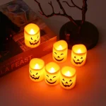 6Pcs LED Candle Light Battery Powered Pumpkin Skull Ghost Spooky Light Halloween Party Decora Ambiance Electronic Candle Lights 6