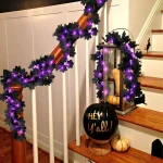 1pc Halloween Artificial Hanging Fall Leave Vines With 20 LED Black Leaf Garland With Purple Lights Battery Powered Horror Atmo 4