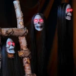 1pc Halloween Hanging Long Hair Ghost Skeleton Pendant LED Light-emitting Horror Bar Haunted House Decoration Party Supplies 3