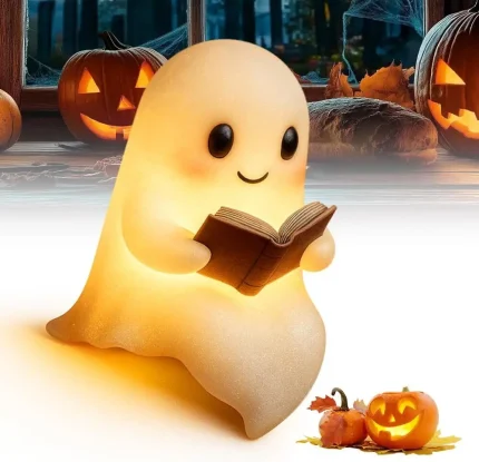 New Cute Ghost Reading Lamp Ghost Reading Book Lamp Halloween Decorative 3D LED Ghost Statue Night Light for Readers Living Room