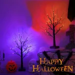 1pc 24 LED Orange And Purple Lighted Halloween Artificial Birch Tree Light DIY Black Branches Lights Tabletop Halloween Spooky 5