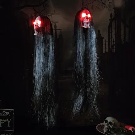1pc Halloween Hanging Long Hair Ghost Skeleton Pendant LED Light-emitting Horror Bar Haunted House Decoration Party Supplies 2