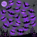 Halloween Bat/Spider Decor Night Light 3D Purple/Green Lights Wall Sticker for Self-adhesive Decor Halloween Party Decoration 2