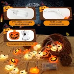 1pc 10/20 LED Halloween Single Layer Pumpkin & Ghost String Light Battery Powered For Home Garden Holiday Halloween Party Decor 3