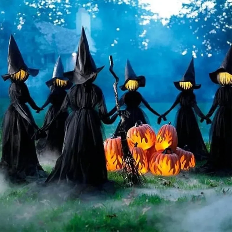 3PCS Halloween Colourful Glow Three Hand-Holding Witches Sound-activated hand-holding witch Halloween light up decoration props 2