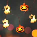 1pc 10/20 LED Halloween Single Layer Pumpkin & Ghost String Light Battery Powered For Home Garden Holiday Halloween Party Decor 4