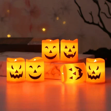 6Pcs LED Candle Light Battery Powered Pumpkin Skull Ghost Spooky Light Halloween Party Decora Ambiance Electronic Candle Lights 2