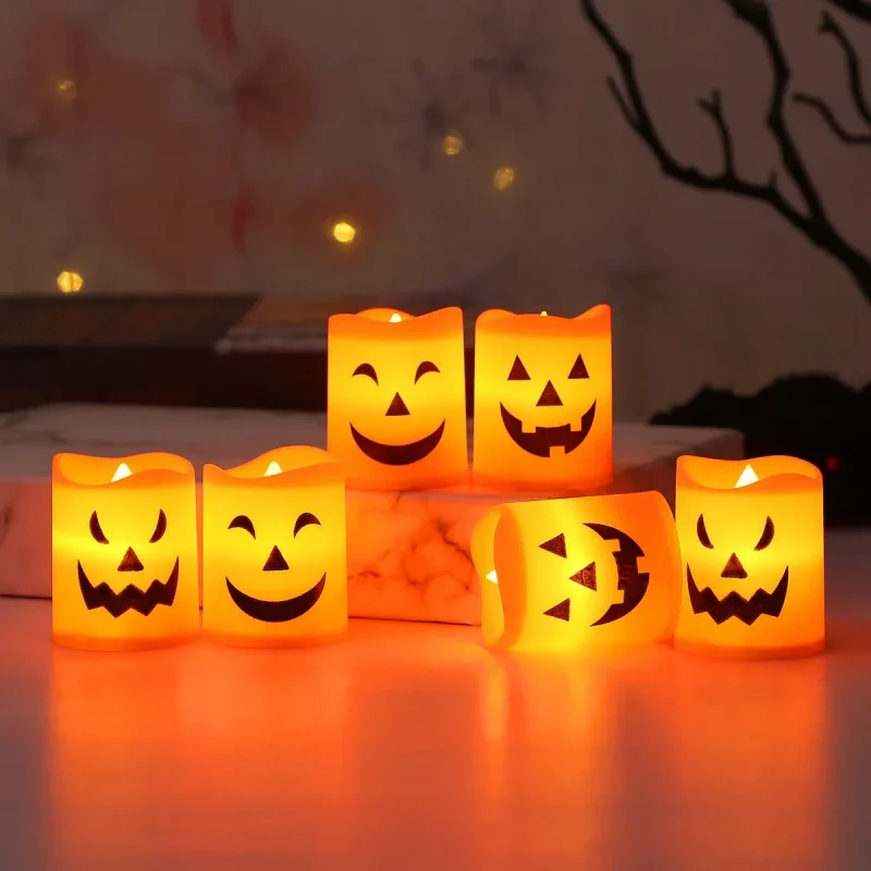 6Pcs LED Candle Light Battery Powered Pumpkin Skull Ghost Spooky Light Halloween Party Decora Ambiance Electronic Candle Lights 2