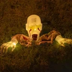1PC Halloween Creepy Ghost Horror Ornament Glowing Skeleton Ground Plug Hands Set Warm Light Skeleton Decoration Street Lamp 3