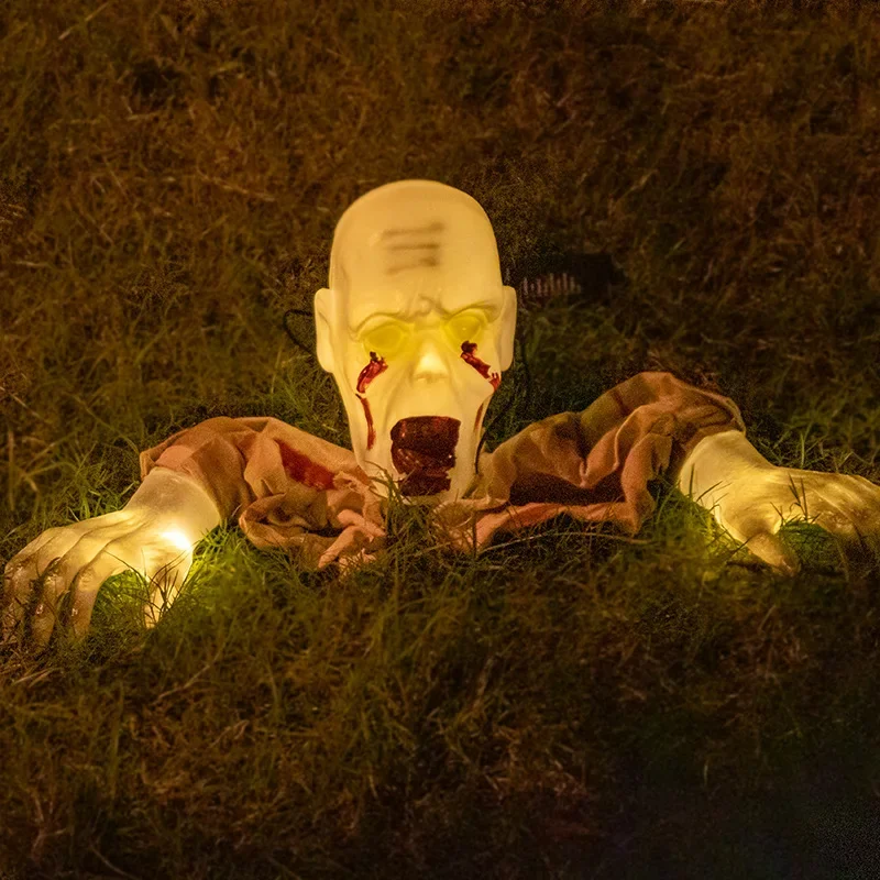 1PC Halloween Creepy Ghost Horror Ornament Glowing Skeleton Ground Plug Hands Set Warm Light Skeleton Decoration Street Lamp 3